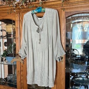 Boho Embroidered Peasant Blouse - Sage Green